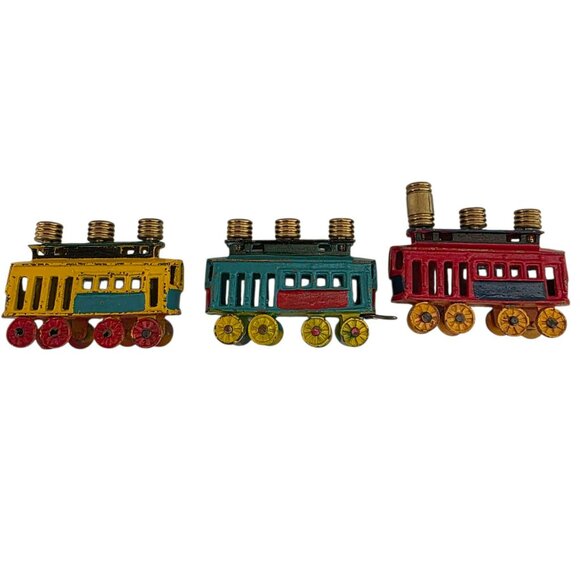 Vintage Kids Menorah Street Cars Train Hanukkah Judaica Trolley Cast Iron Brass - Picture 11 of 12